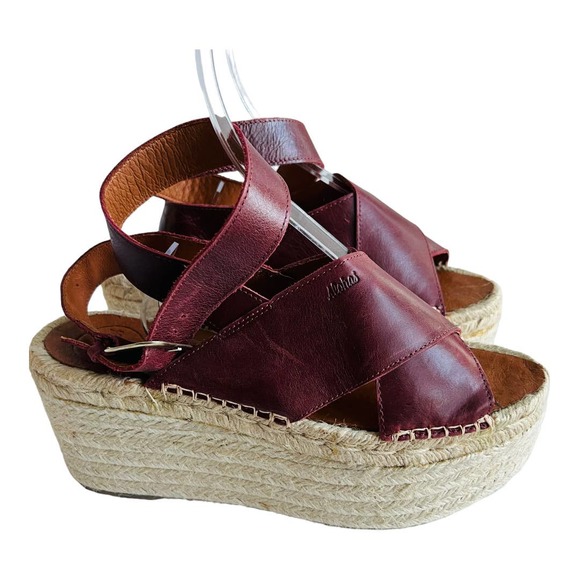 Alohas Vegas Burgundy Women's Espadrilles Jute Platform Wedge Leather 40 / US 9 - Picture 1 of 16